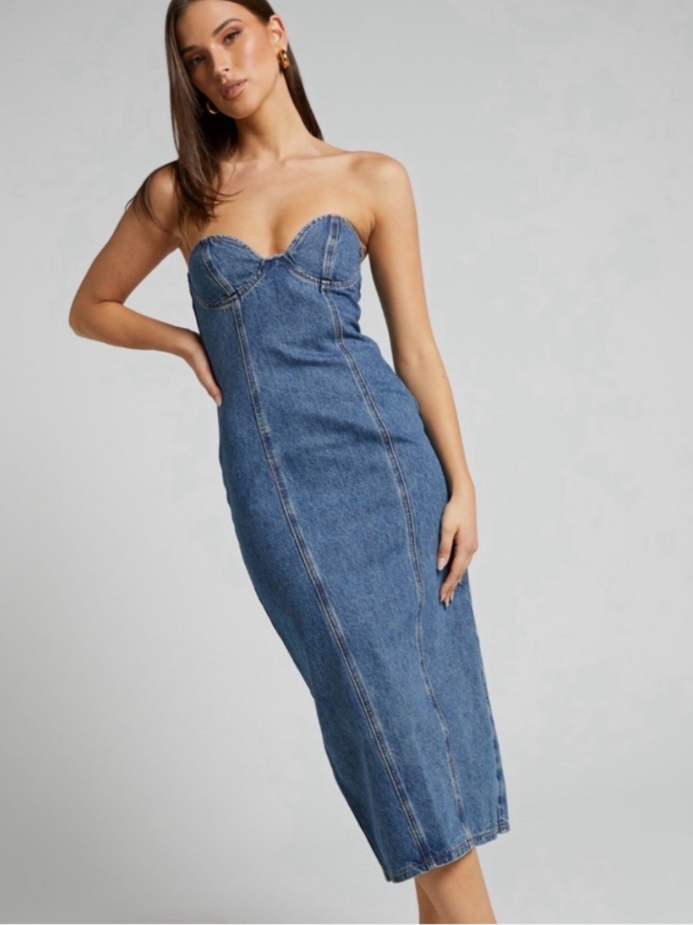 Lioness Smokeshow Strapless Denim Bustier Midi Dress XS Y2K